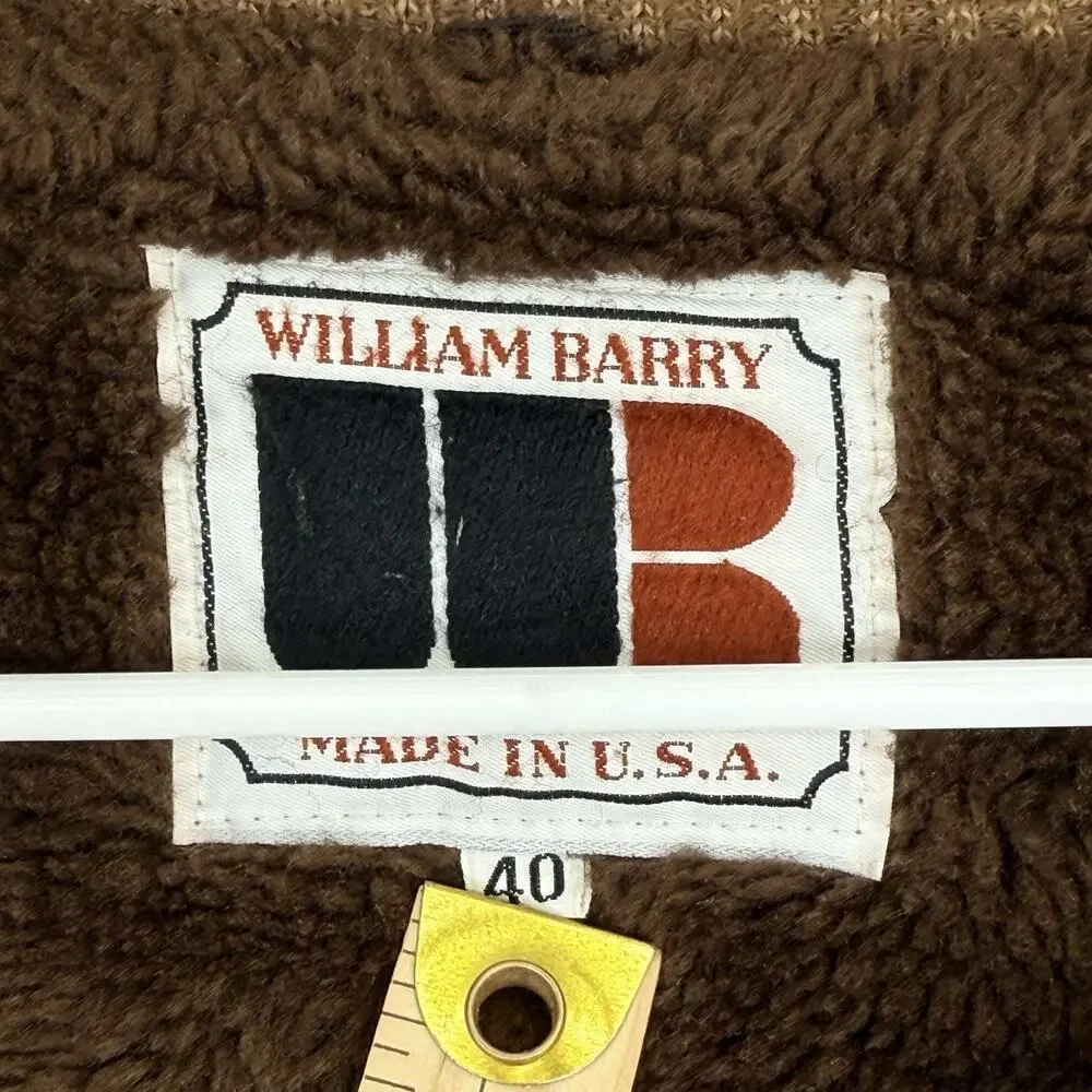 Vintage Corduroy Flight Bomber Jacket 70s Brown WIlliam Barry Sz 40 Lined Coat